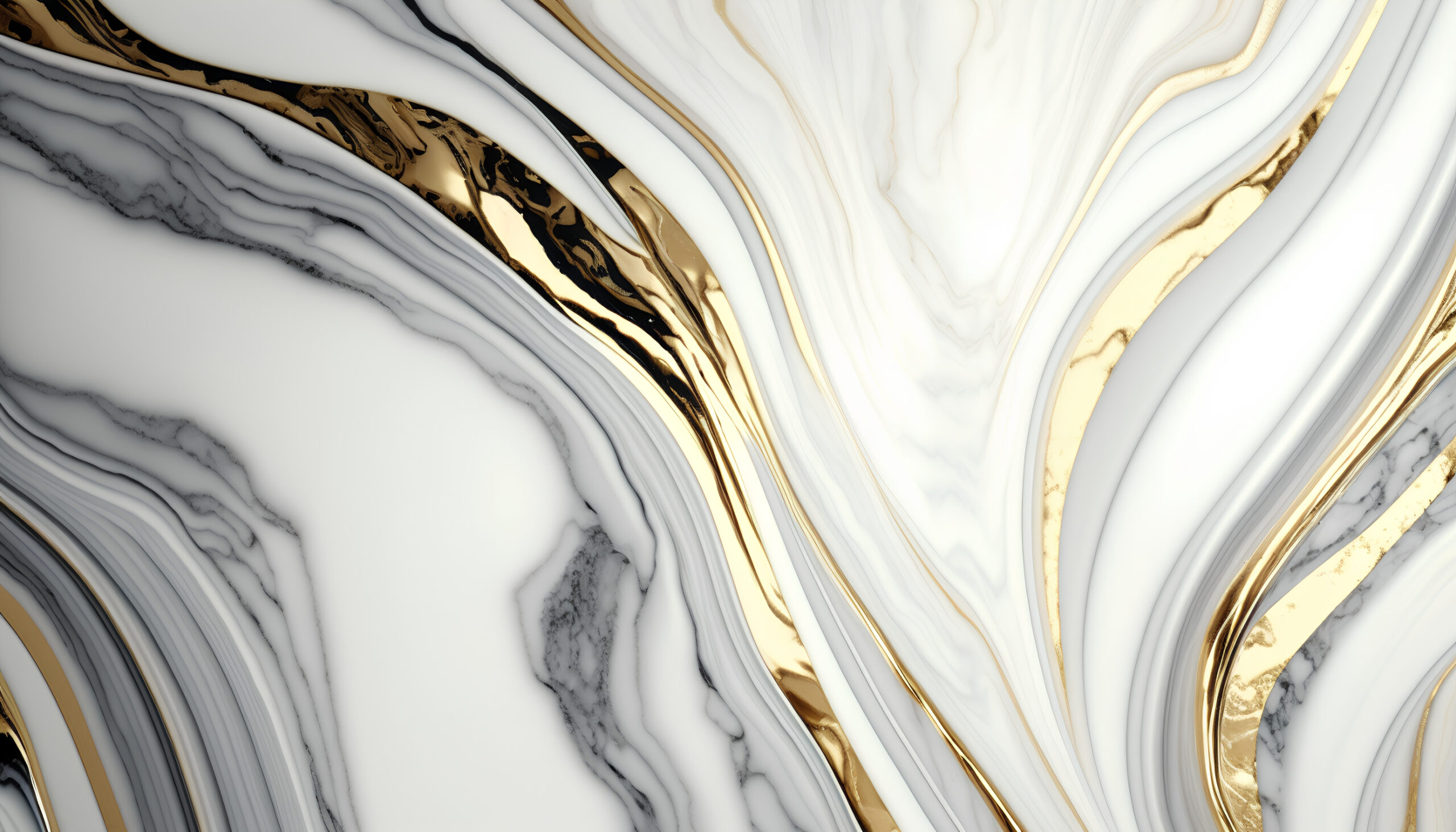 Marble pattern with gold and white stripes. 3D illustration.